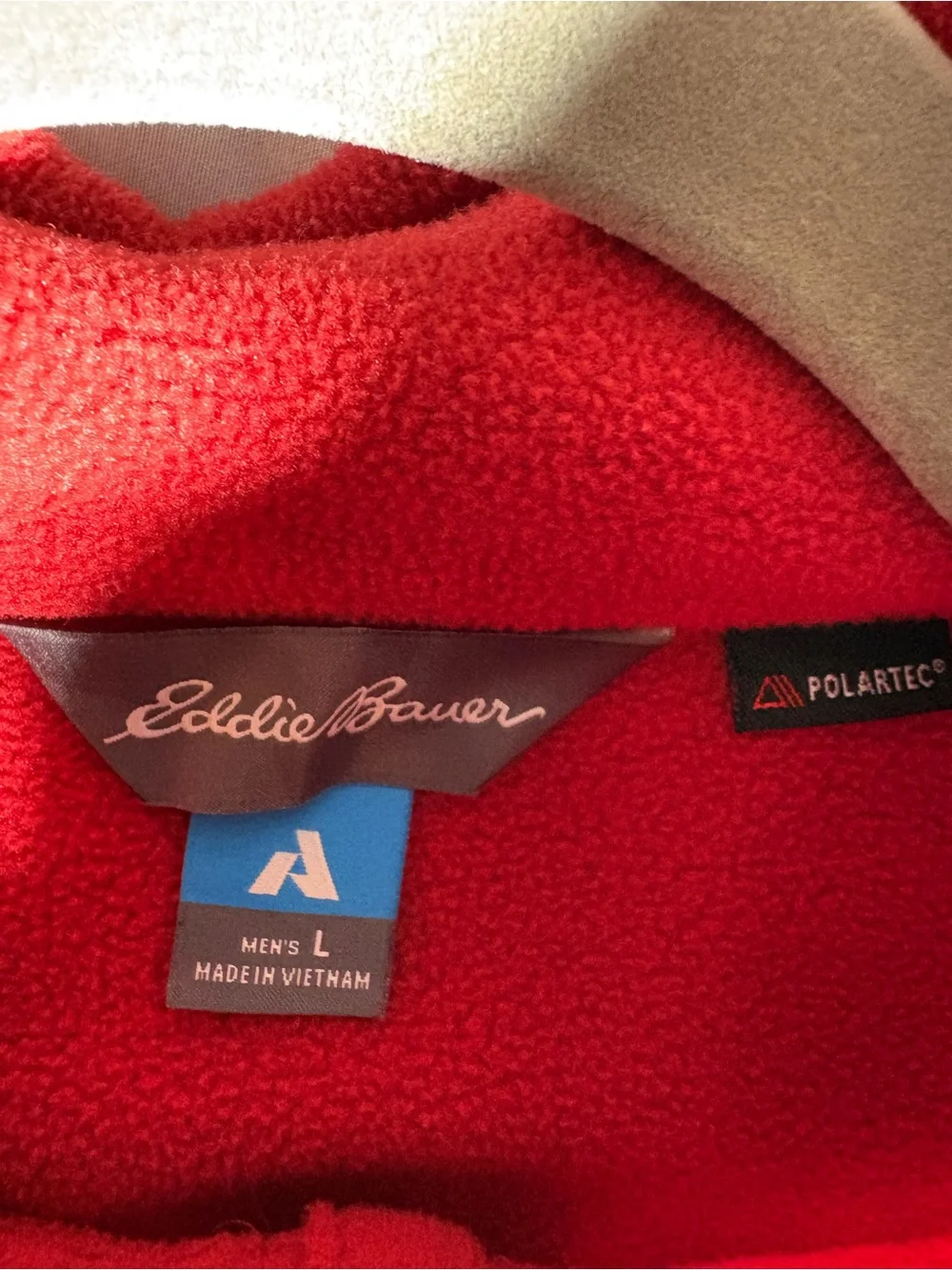 Eddie Bauer Red Full-Zip Lightweight Fleece with Gray Chest Pocket